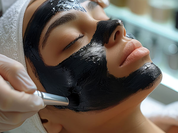 peeling węglowy na twarzy kobiety